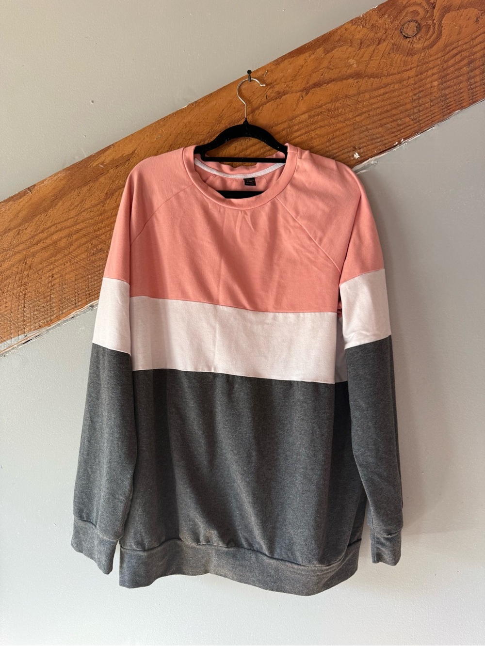 SHEIN Pink White and Gray Colorblock Crewneck Sweatshirt